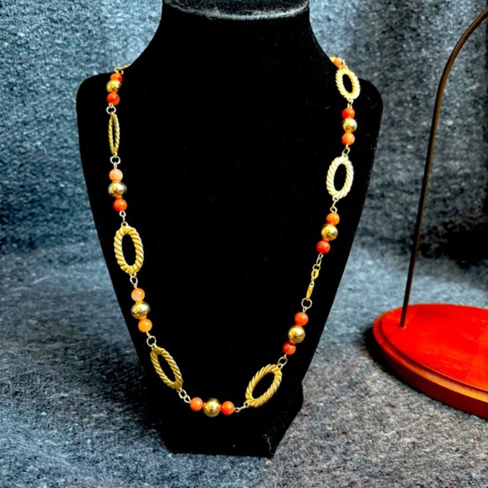 Elegant 18k Gold Filled and Orange Carnelian Beaded Necklace